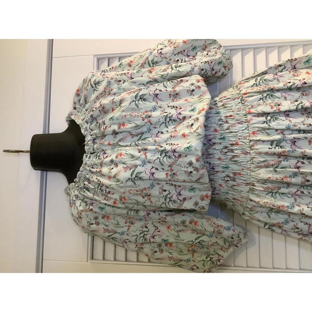 Yakira Bella Tiered Print Dress XL Pale Green Floral Print Flowy Boho - Picture 2 of 4